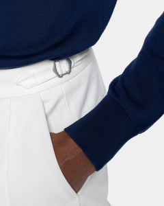 Maglia manica lunga Polo Zip tinta unita blu marino Cotone biologico e Seta Mulberry | Filatori