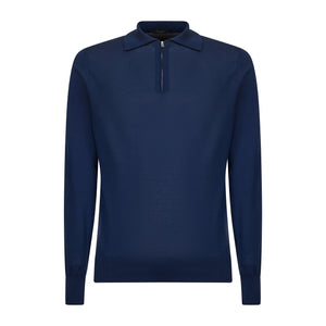 Maglia manica lunga Polo Zip tinta unita blu marino Cotone biologico e Seta Mulberry | Filatori