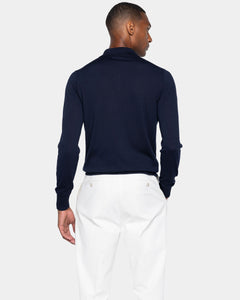 Maglia manica lunga Polo Zip tinta unita blu Cotone biologico e Seta Mulberry | Filatori