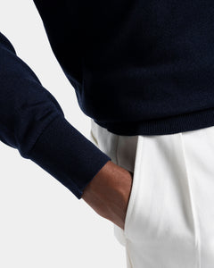 Maglia manica lunga Polo Zip tinta unita blu Cotone biologico e Seta Mulberry | Filatori