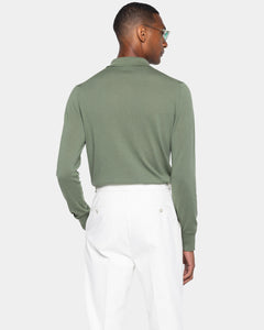 Maglia manica lunga Polo Zip tinta unita verde militare Cotone biologico e Seta Mulberry | Filatori