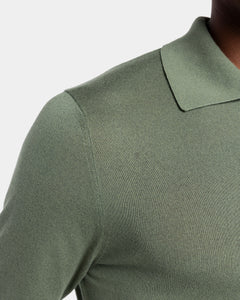Maglia manica lunga Polo Zip tinta unita verde militare Cotone biologico e Seta Mulberry | Filatori