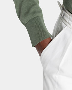 Maglia manica lunga Polo Zip tinta unita verde militare Cotone biologico e Seta Mulberry | Filatori