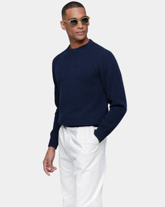 Blue Long Sleeve Crewneck in Super 100's Carded Wool | Filatori