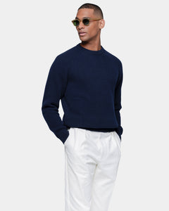 Blue Long Sleeve Crewneck in Super 100's Carded Wool | Filatori