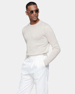 Off White Long Sleeved Crewneck Knitwear in Wool Cashmere | Filatori