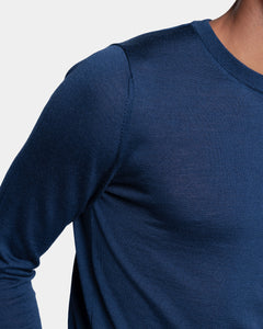 Blue Long Sleeved Crewneck Knitwear in Extrafine Merino Wool and Silk | Filatori