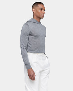 Grey Long Sleeved Hoodie Knitwear in Extrafine Merino Wool and Silk | Filatori