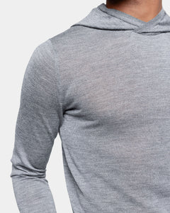 Grey Long Sleeved Hoodie Knitwear in Extrafine Merino Wool and Silk | Filatori