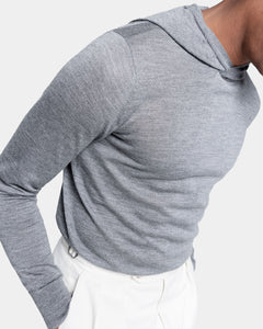 Grey Long Sleeved Hoodie Knitwear in Extrafine Merino Wool and Silk | Filatori