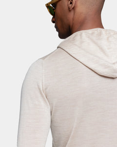 Beige Long Sleeved Hoodie Knitwear in Extrafine Merino Wool and Silk | Filatori