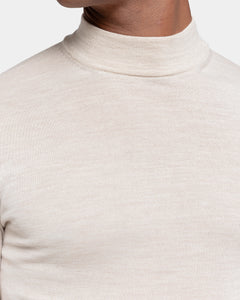 Beige Long Sleeved Highneck Knitwear in Extrafine Merino Wool and Silk | Filatori