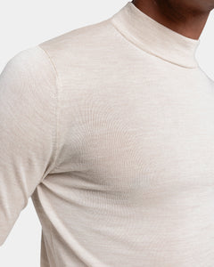 Beige Long Sleeved Highneck Knitwear in Extrafine Merino Wool and Silk | Filatori