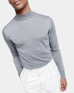 Grey Long Sleeved Highneck Knitwear in Extrafine Merino Wool and Silk | Filatori