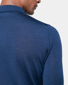 Blue Long Sleeved Polo Knitwear in Extrafine Merino Wool and Silk | Filatori