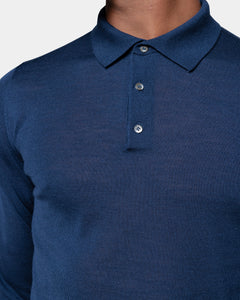 Blue Long Sleeved Polo Knitwear in Extrafine Merino Wool and Silk | Filatori