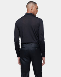 Black Long Sleeved Polo Knitwear in Extrafine Merino Wool and Silk | Filatori