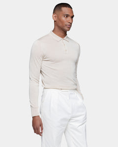 Beige Long Sleeved Polo Knitwear in Extrafine Merino Wool and Silk | Filatori