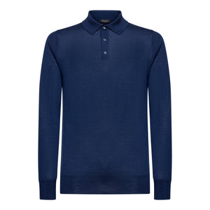 Blue Long Sleeved Polo Knitwear in Extrafine Merino Wool and Silk | Filatori