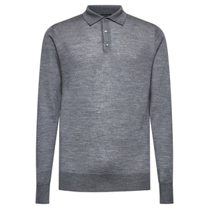 Grey Long Sleeved Polo Knitwear in Extrafine Merino Wool and Silk | Filatori