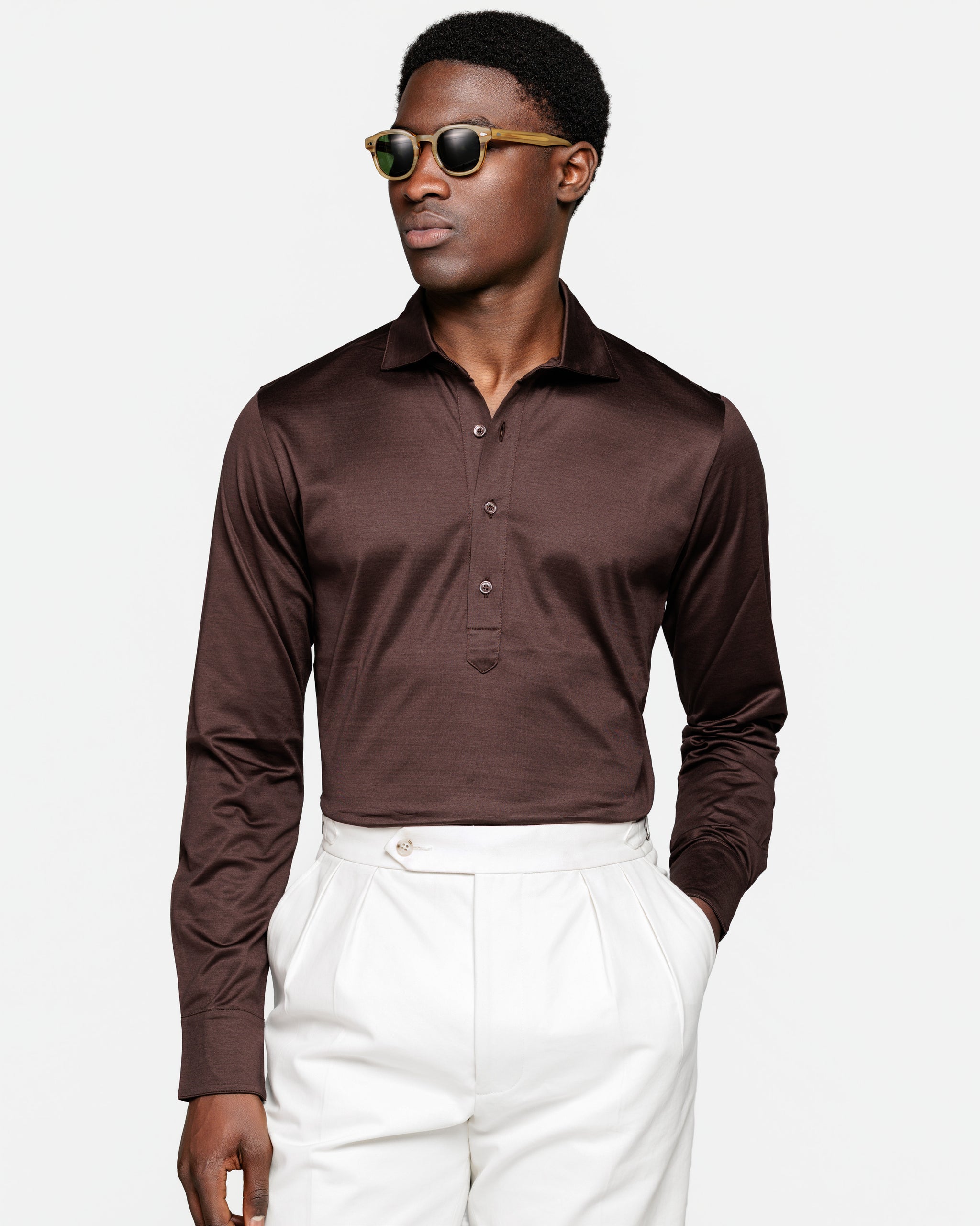 Brown Long Sleeve Polo Shirt 100% Egyptian Cotton | Filatori
