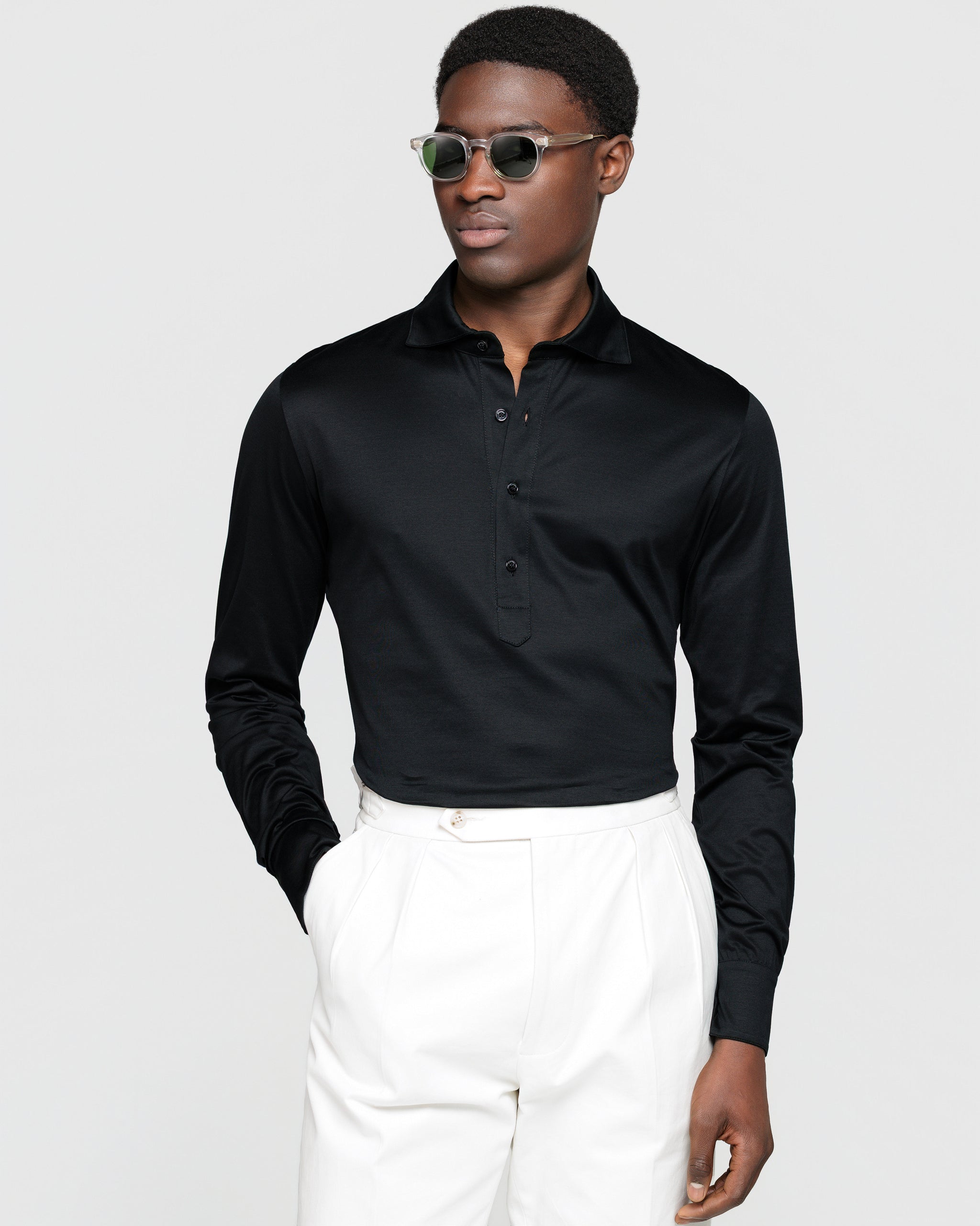 Polo Camicia manica lunga tinta unita Nera 100% Cotone egiziano | Filatori