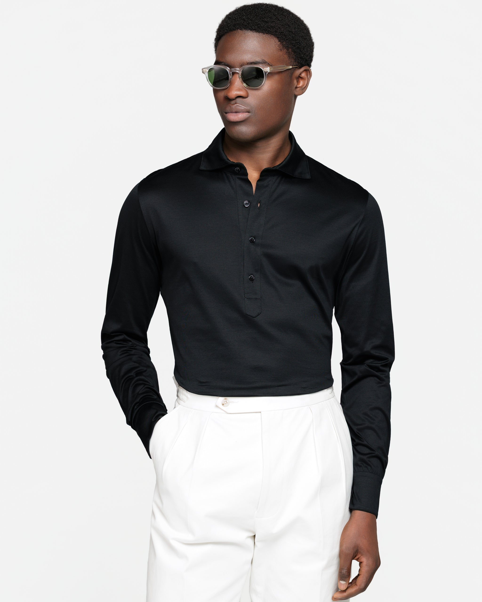 Black Long Sleeve Polo Shirt 100% Egyptian Cotton | Filatori