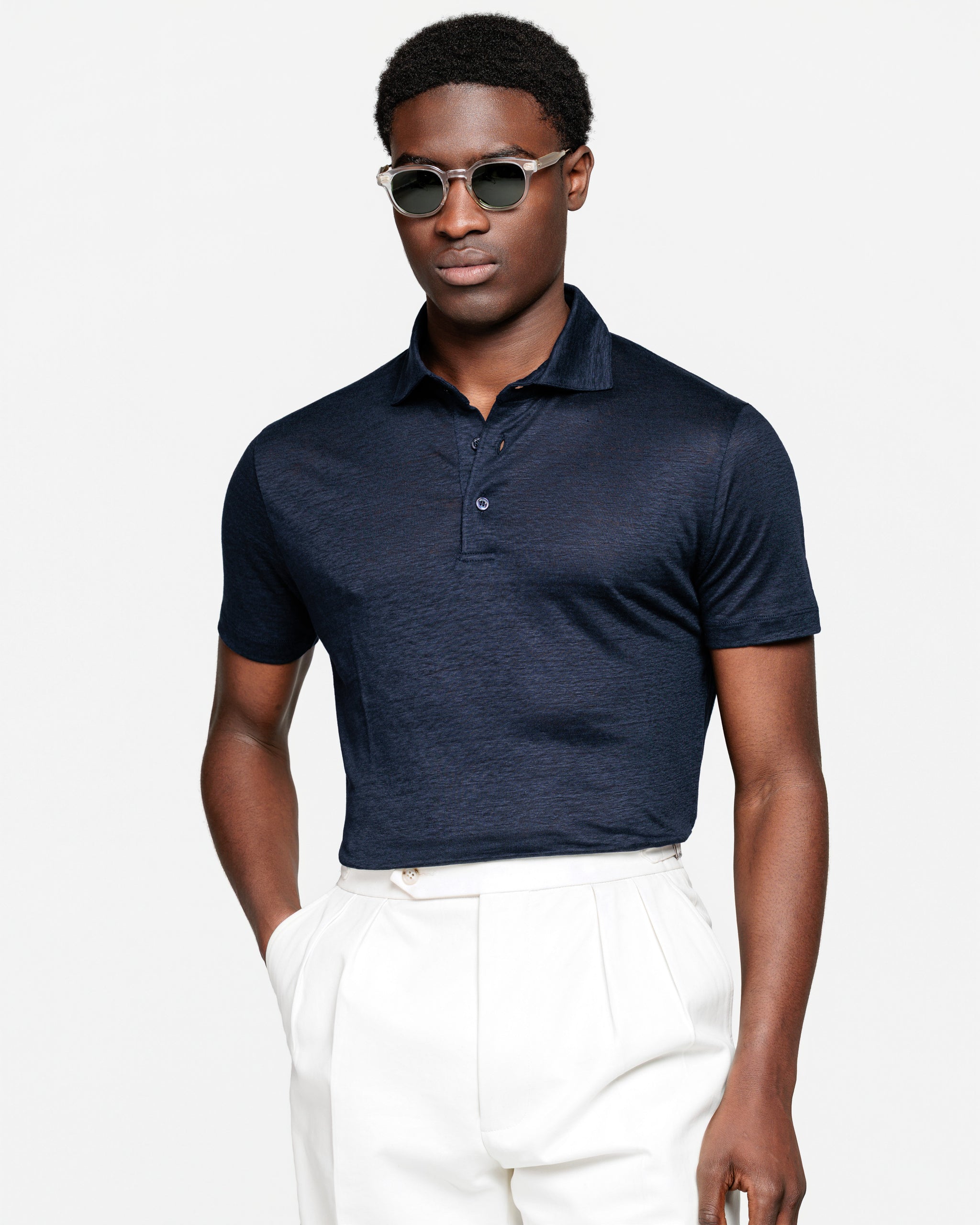 Polo Classica 3 bottoni manica corta tinta unita Blu 100% Masters of Linen | Filatori