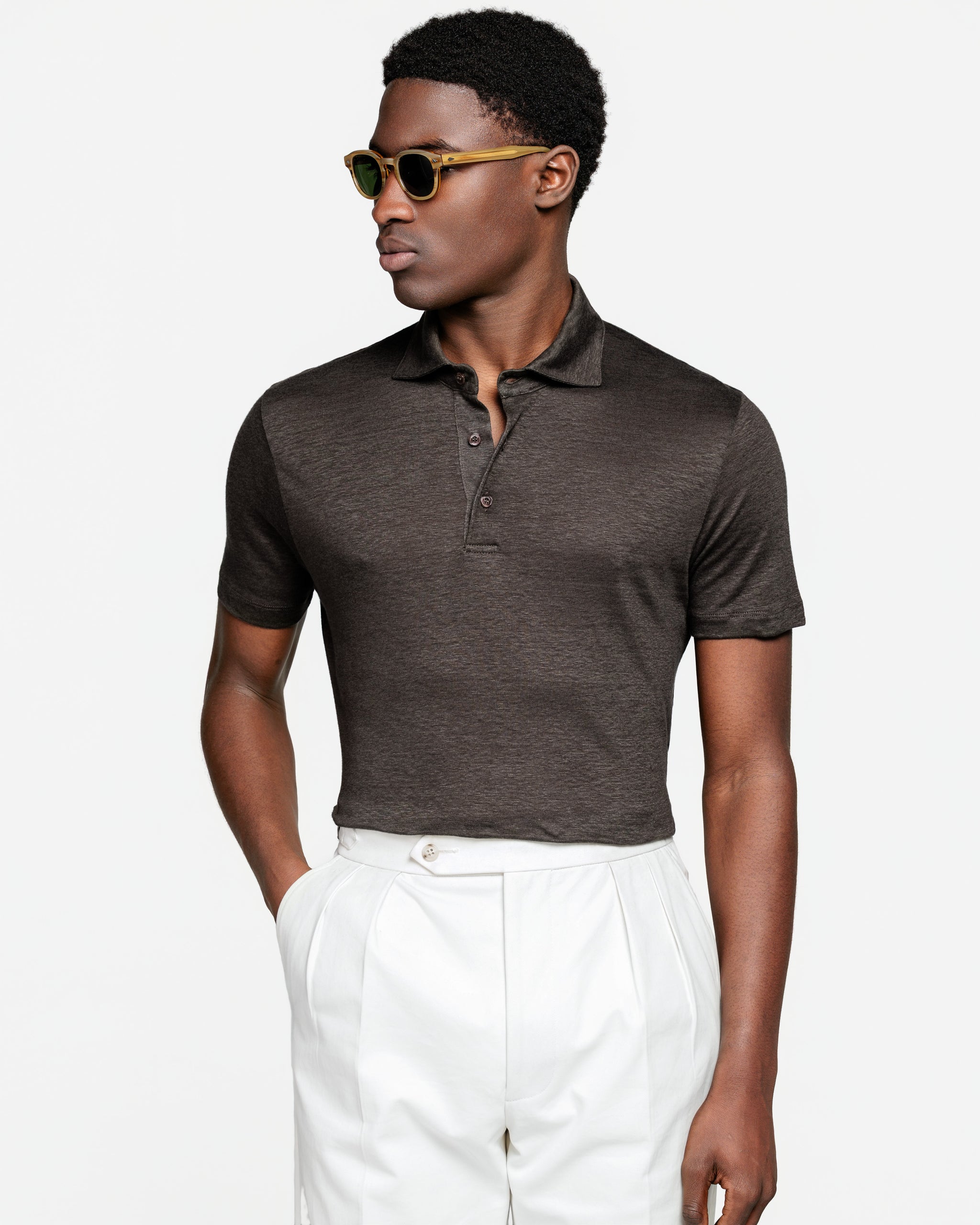 Polo Classica 3 bottoni manica corta tinta unita Marrone 100% Masters of Linen | Filatori