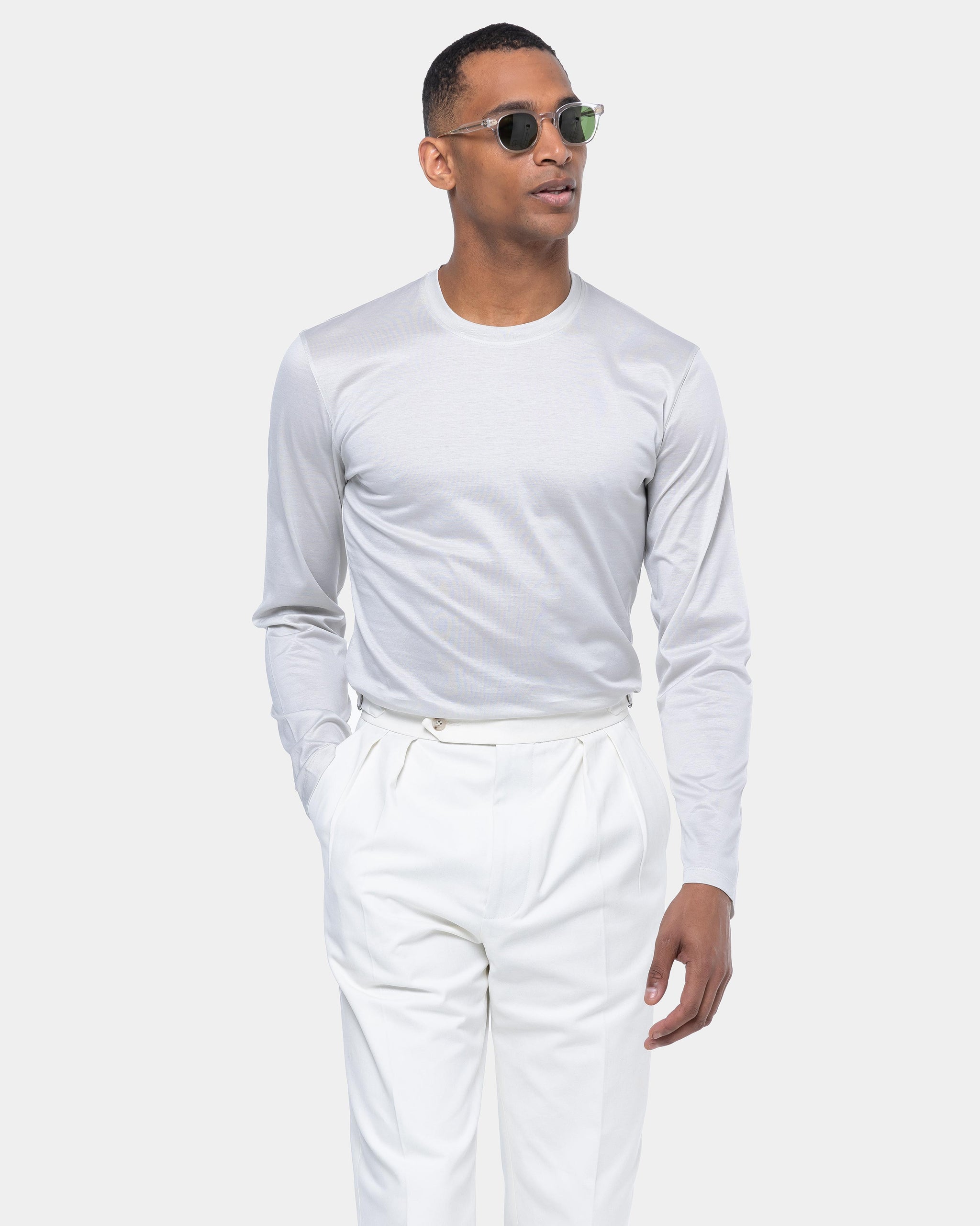 Pearl grey Long Sleeved T-Shirt 100% Egyptian Cotton | Filatori 