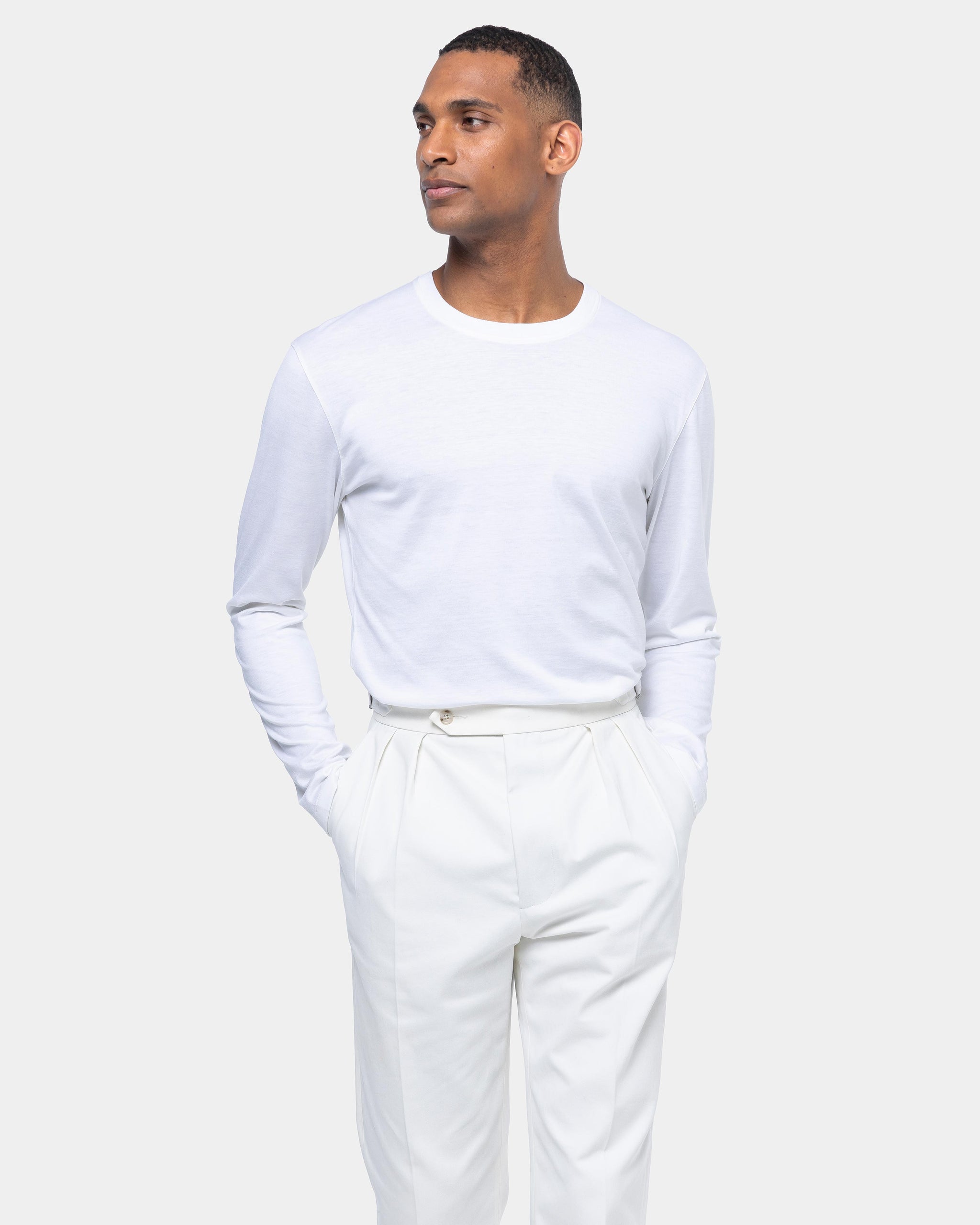 White Soft Long Sleeved T-Shirt Silk Cotton | Filatori 