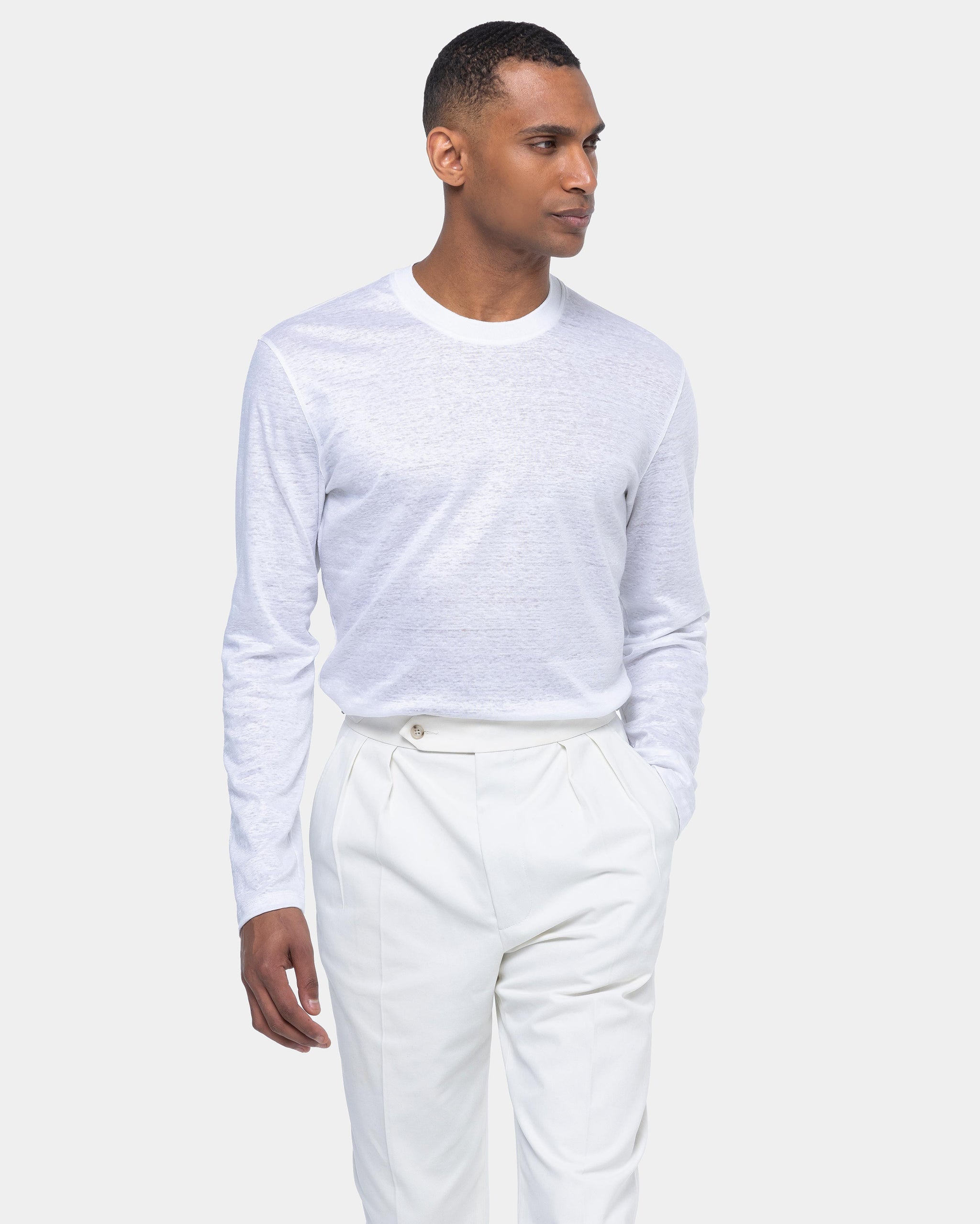 White Long Sleeved T-Shirt 100% European Linen | Filatori 