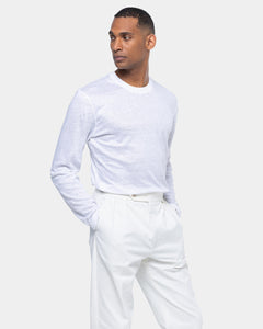 White Long Sleeved T-Shirt 100% European Linen | Filatori 