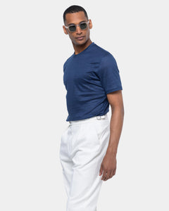 Blue Short Sleeve T-Shirt 100% European Linen | Filatori 