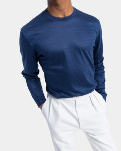 Blue Long Sleeved T-Shirt 100% European Linen | Filatori 