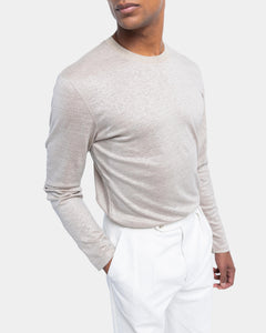 Sand Long Sleeved T-Shirt 100% European Linen | Filatori 