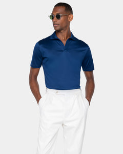 Polo senza bottoni manica corta tinta unita Blu Marino 100% Cotone egiziano | Filatori