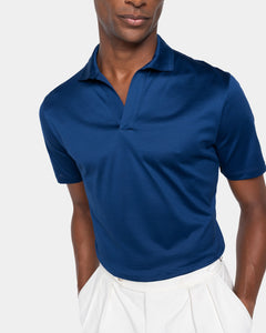Polo senza bottoni manica corta tinta unita Blu Marino 100% Cotone egiziano | Filatori