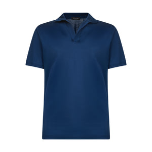 Polo senza bottoni manica corta tinta unita Blu Marino 100% Cotone egiziano | Filatori