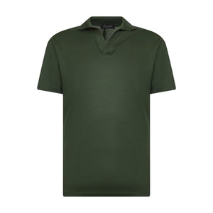 Polo senza bottoni manica corta tinta unita Verde Militare 100% Cotone egiziano | Filatori