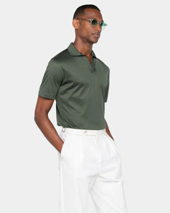 Polo senza bottoni manica corta tinta unita Verde Militare 100% Cotone egiziano | Filatori