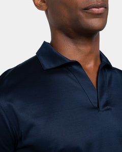Polo senza bottoni manica corta tinta unita Blu 100% Cotone egiziano | Filatori