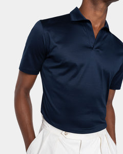 Polo senza bottoni manica corta tinta unita Blu 100% Cotone egiziano | Filatori