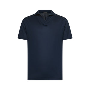 Polo senza bottoni manica corta tinta unita Blu 100% Cotone egiziano | Filatori
