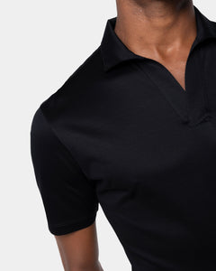 Polo senza bottoni manica corta tinta unita Nera 100% Cotone egiziano | Filatori