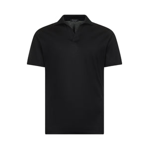 Polo senza bottoni manica corta tinta unita Nera 100% Cotone egiziano | Filatori