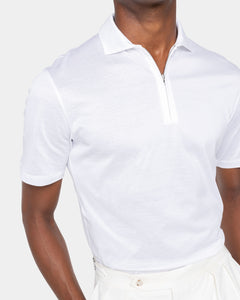 White Short Sleeve Half Zip Polo 100% Egyptian Cotton | Filatori