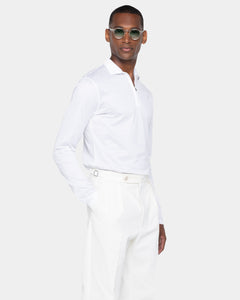 White Long Sleeve Half Zip Polo 100% Egyptian Cotton | Filatori