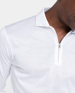 White Long Sleeve Half Zip Polo 100% Egyptian Cotton | Filatori