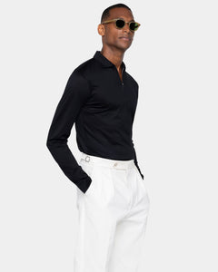 Black Long Sleeve Half Zip Polo 100% Egyptian Cotton | Filatori